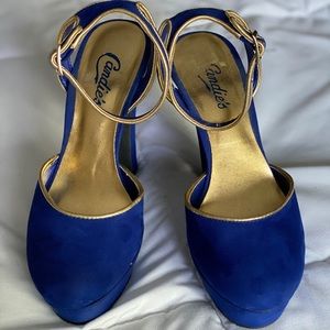 Blue Suede & Gold Candie’s Platform Heels Size 7